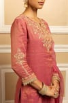 Buy_Dohr India_Pink Tissue Chanderi 48% Cotton 44% Metallised Fibre 8% Noor Kurta Sharara Set _Online_at_Aza_Fashions