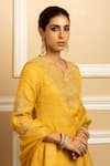 Shop_Dohr India_Yellow Tissue Chanderi 48% Cotton 44% Metallised Noor Flower Kurta Sharara Set _Online_at_Aza_Fashions