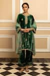 Buy_Dohr India_Green Silk Velvet Embroidery Zari Round Neck Mehfil Kurta Palazzo Set _at_Aza_Fashions