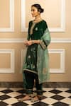 Dohr India_Green Silk Velvet Embroidery Zari Round Neck Mehfil Kurta Palazzo Set _Online_at_Aza_Fashions