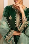 Shop_Dohr India_Green Silk Velvet Embroidery Zari Round Neck Mehfil Kurta Palazzo Set _Online_at_Aza_Fashions