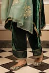 Dohr India_Green Silk Velvet Embroidery Zari Round Neck Mehfil Kurta Palazzo Set _at_Aza_Fashions