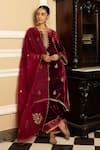 Buy_Dohr India_Wine Silk Velvet Embroidery Zari Round Neck Mehfil Floral Kurta Palazzo Set _at_Aza_Fashions