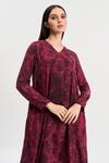 Buy_Koswi_Red Viscose Printed Floral Swirl V-neck High-low Kurta With Flared Pant _Online_at_Aza_Fashions