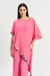 Buy_Koswi_Fuchsia Viscose Printed Geometric Round Border Asymmetric Kaftan With Palazzo _Online_at_Aza_Fashions