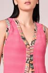 Koswi_Fuchsia Viscose Printed Geometric V-neck Border Slit Kurta With Palazzo _Online_at_Aza_Fashions