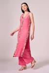 Buy_Koswi_Fuchsia Viscose Printed Geometric V-neck Border Slit Kurta With Palazzo _Online_at_Aza_Fashions