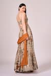 Shop_Koswi_Brown Viscose Printed Vine Sweetheart Slit Lehenga Set _at_Aza_Fashions