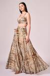 Buy_Koswi_Brown Viscose Printed Vine Sweetheart Slit Lehenga Set _Online_at_Aza_Fashions