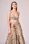 Shop_Koswi_Brown Viscose Printed Vine Sweetheart Slit Lehenga Set _Online_at_Aza_Fashions