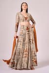 Buy_Koswi_Brown Viscose Printed Vine V-neck Abstract Slit Lehenga Set _at_Aza_Fashions