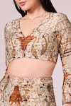 Shop_Koswi_Brown Viscose Printed Vine V-neck Abstract Slit Lehenga Set _Online_at_Aza_Fashions