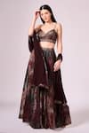 Buy_Koswi_Maroon Viscose Printed Tribal Sweetheart Shaded Slit Lehenga Set _Online_at_Aza_Fashions