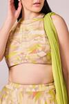 Koswi_Green Viscose Printed Geometric Band Collar Lehenga Set _Online_at_Aza_Fashions