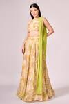 Buy_Koswi_Green Viscose Printed Geometric Band Collar Lehenga Set 