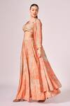 Buy_Koswi_Peach Viscose Printed Abstract Cape Open Floral Lehenga Set 