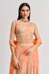 Koswi_Peach Viscose Printed Abstract Scoop Floral Lehenga Set _Online_at_Aza_Fashions