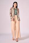 Koswi_Multi Color Viscose Print Geometric Folded Collar Blazer And Pant Set _Online_at_Aza_Fashions