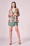 Buy_Koswi_Multi Color Viscose Print Geometric Jacket Folded Collar And Skorts Set _at_Aza_Fashions