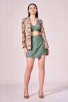 Buy_Koswi_Multi Color Viscose Print Geometric Jacket Folded Collar And Skorts Set _Online_at_Aza_Fashions