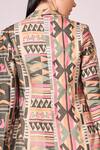 Koswi_Multi Color Viscose Print Geometric Jacket Folded Collar And Skorts Set _Online