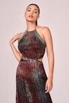 Buy_Koswi_Maroon Viscose Print Ambrosia Halter Neck Dress _Online_at_Aza_Fashions