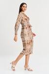 Shop_Koswi_Brown Viscose Print Damask Bloom Spread Collar Wrap Midi Dress _Online_at_Aza_Fashions