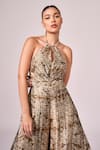 Shop_Koswi_Brown Viscose Print Damask Bloom Halter Neck Jumpsuit _Online_at_Aza_Fashions