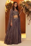 Buy_BAIDEHI_Purple Chinon Georgette Digital Print Bandhani Blouse Lehenga Set With Cape _at_Aza_Fashions