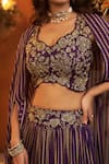 Buy_BAIDEHI_Purple Chinon Georgette Digital Print Bandhani Blouse Lehenga Set With Cape 