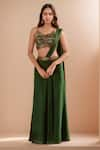 Buy_Samyukta Singhania_Green Lehenga Net Embroidered Cutdana Waistline Pre-draped Saree With Blouse _at_Aza_Fashions