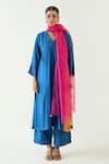 Buy_Shivani Bhargava_Blue Cotton Silk Pintuck V Neck Kriya Detailed Kurta Pant Set _at_Aza_Fashions