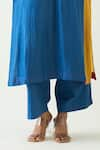 Shop_Shivani Bhargava_Blue Cotton Silk Pintuck V Neck Kriya Detailed Kurta Pant Set _Online_at_Aza_Fashions