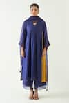 Buy_Shivani Bhargava_Blue Cotton Silk Pintuck V Neck Urvi Detailed Kurta Pant Set _at_Aza_Fashions