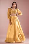 Buy_PAC FASHION CLOTHING_Yellow Lehenga Satin Organza Embroidered Sequin Sweetheart Flared Set _at_Aza_Fashions