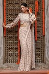 Buy_Gazab by Miku Kumar_Ivory Georgette Printed Floral Round Aurea Pre-draped Saree With Blouse _at_Aza_Fashions