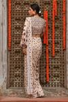 Shop_Gazab by Miku Kumar_Ivory Georgette Printed Floral Round Aurea Pre-draped Saree With Blouse _at_Aza_Fashions