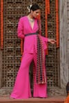 Buy_Gazab by Miku Kumar_Pink Georgette Geometric Lapel Zaara Solid Blazer Sharara Set _at_Aza_Fashions