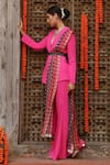 Gazab by Miku Kumar_Pink Georgette Geometric Lapel Zaara Solid Blazer Sharara Set _Online_at_Aza_Fashions