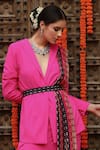 Gazab by Miku Kumar_Pink Georgette Geometric Lapel Zaara Solid Blazer Sharara Set _at_Aza_Fashions