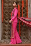 Buy_Gazab by Miku Kumar_Pink Georgette Geometric Lapel Zaara Solid Blazer Sharara Set 