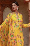 Gazab by Miku Kumar_Yellow Muslin Printed Floral Band Collar Ati Kurta Set _at_Aza_Fashions