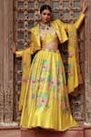 Buy_Gazab by Miku Kumar_Yellow Organza Printed Floral Blouse Sweetheart Roma Lehenga Set With Jacket _at_Aza_Fashions