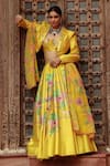 Gazab by Miku Kumar_Yellow Organza Printed Floral Blouse Sweetheart Roma Lehenga Set With Jacket _Online_at_Aza_Fashions