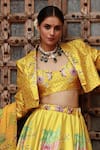 Buy_Gazab by Miku Kumar_Yellow Organza Printed Floral Blouse Sweetheart Roma Lehenga Set With Jacket _Online_at_Aza_Fashions