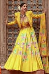 Gazab by Miku Kumar_Yellow Organza Printed Floral Blouse Sweetheart Roma Lehenga Set With Jacket _at_Aza_Fashions