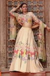 Shop_Gazab by Miku Kumar_Yellow Organza Printed Abstract Botanical High Shanvi Lehenga Blouse Set _Online_at_Aza_Fashions