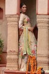 Shop_Gazab by Miku Kumar_Yellow Organza Printed Abstract Botanical High Shanvi Lehenga Blouse Set 