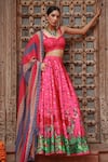 Buy_Gazab by Miku Kumar_Pink Organza Printed Botanical Sweetheart Zooni Lehenga Set _at_Aza_Fashions