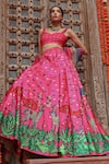 Gazab by Miku Kumar_Pink Organza Printed Botanical Sweetheart Zooni Lehenga Set _Online_at_Aza_Fashions